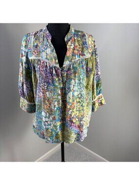 Dolan Silk Blouse Anthropologie Womens Large Floral Flowering Pastures